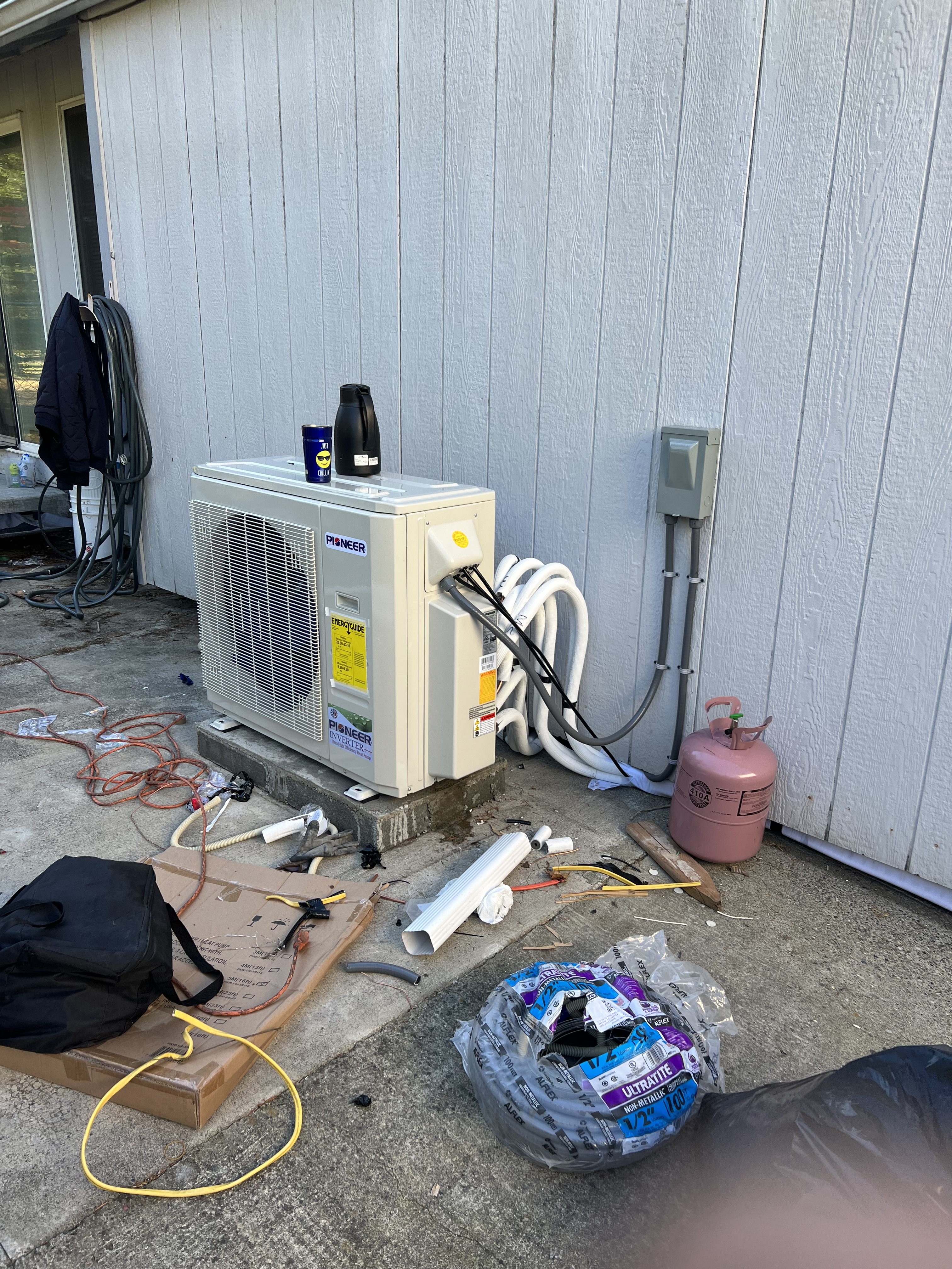 Residential HVAC indoor unit opened for service and installation work